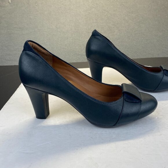 CLARKS Blue Leather Heels Pumps Women's Size 9.5M,Preppy - Picture 10 of 14